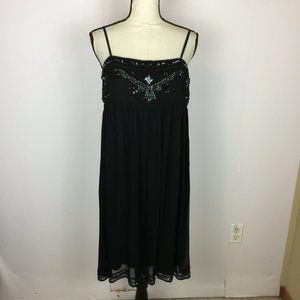 D’Albert Vintage Dress Size 12 Womans Black 100% Silk Sequin Beaded Empire Waist